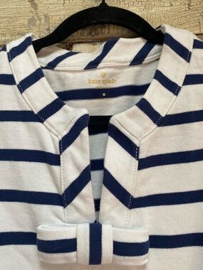 Kate Spade White & Navy Striped Sleeveless Shift Dress, Size M